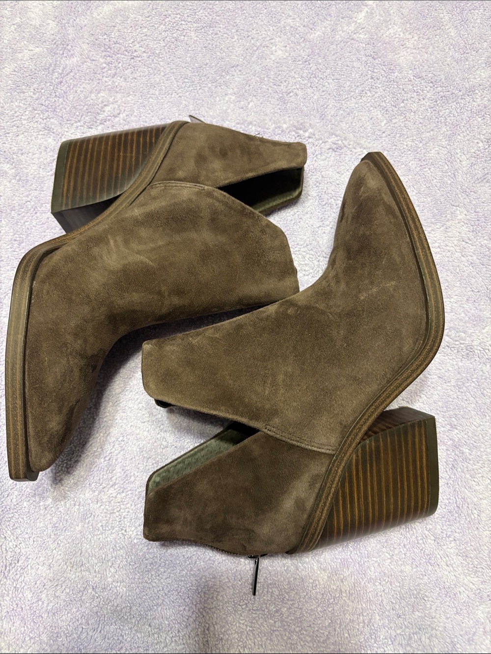 Vince Camuto Olive Brown Suede Ankle Booties